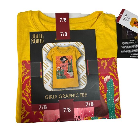 Jolie Noire Graphic Tee Tshirt Black is Beautiful Girls 7/8 Yellow New - Picture 2 of 5